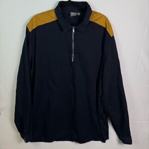 ASOS Men Navy Mustard Quarter Zip Shacket sz 2XL Cotton Casual Work Yoke Church